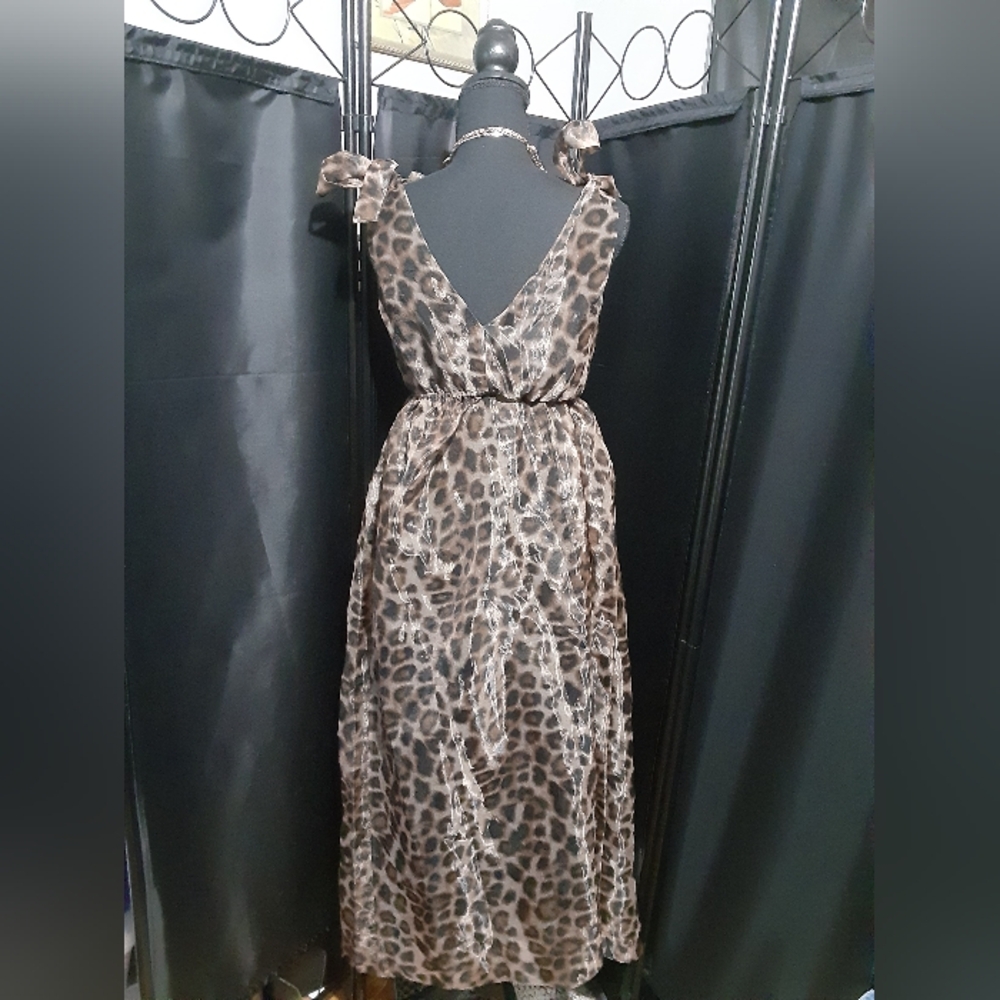 Antropologie Daniel Rainn Black Briwn Animal Print Sleeveless V-Neck Dress XS - Picture 7 of 12